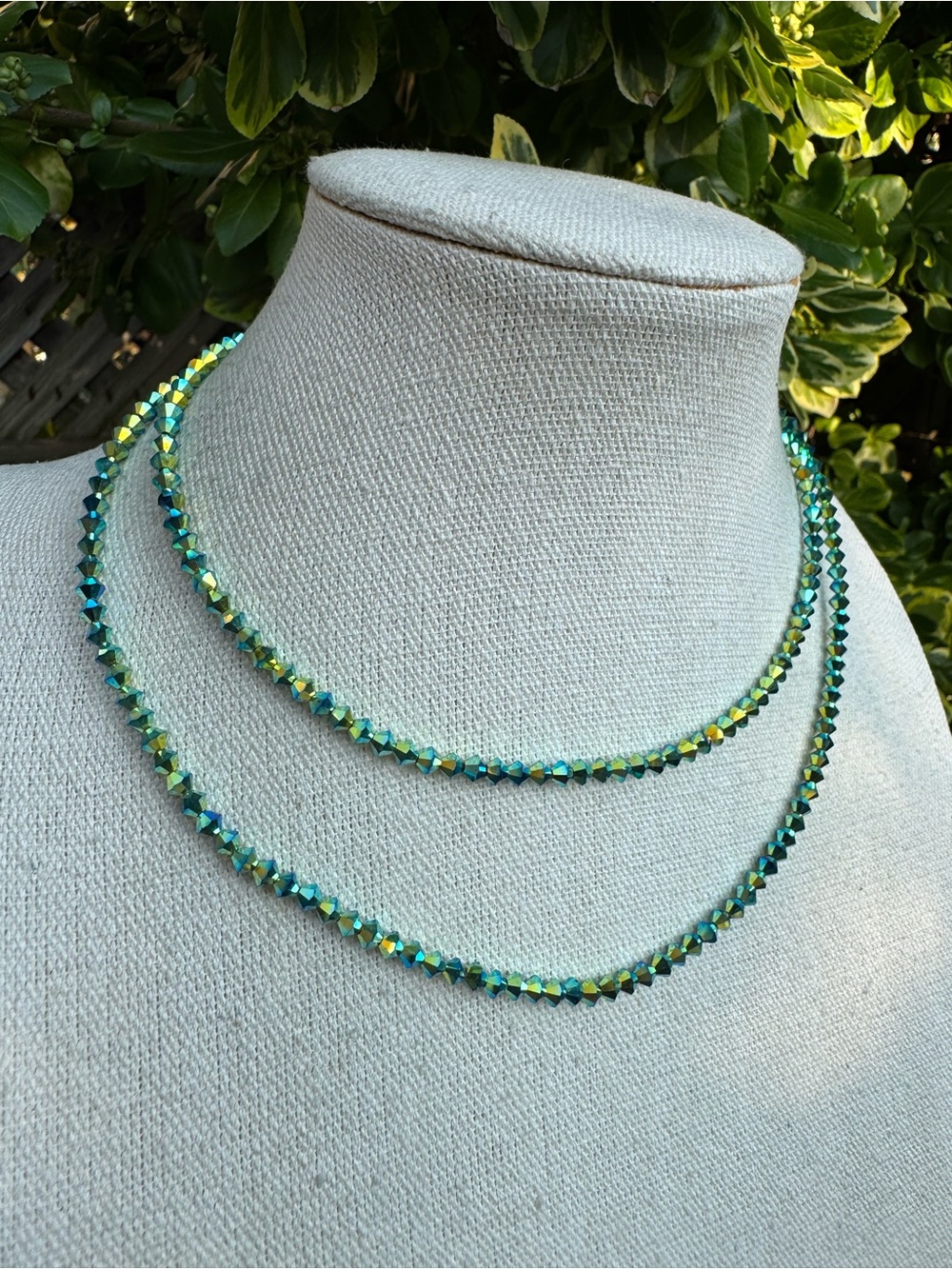 Green Crystal Beaded Double Strand Necklace Mermaid Fairy Core Y2K Nostalgia - Picture 5 of 11